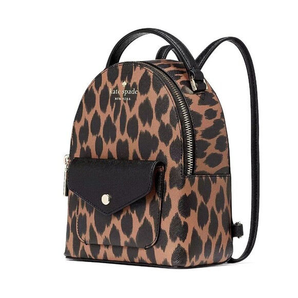 New Kate Spade Schuyler Mini Backpack Saffiano Leopard Spotted Animal Print - Picture 2 of 5